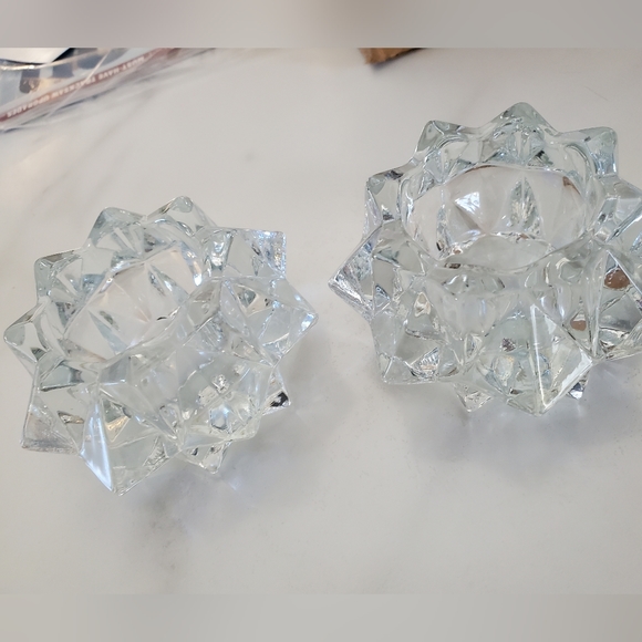 2  Star Burst Glass Votive Tealight Candle Holders - Picture 11 of 12